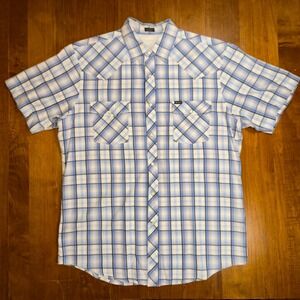 Bullhead Western Cowboy Men's Pearl Snap Short Sleeve Plaid Shirt Size Large